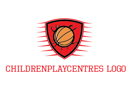 basketball in shield with cracks