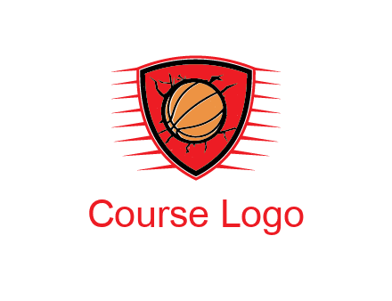 basketball in shield with cracks