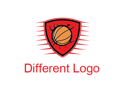 basketball in shield with cracks