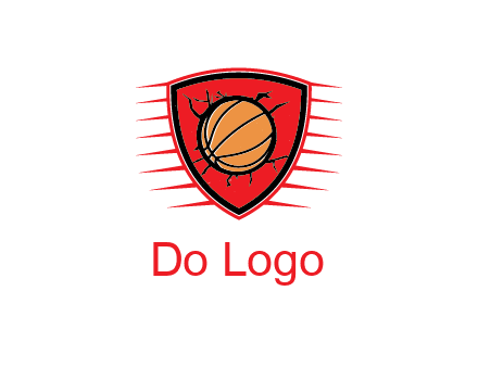 basketball in shield with cracks
