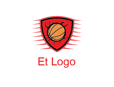 basketball in shield with cracks