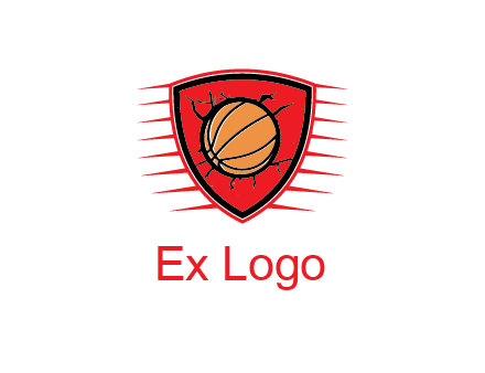 basketball in shield with cracks