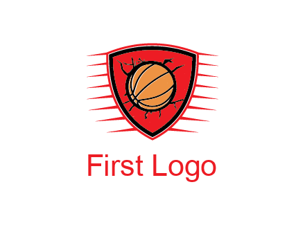 basketball in shield with cracks