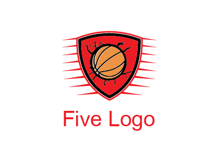 basketball in shield with cracks