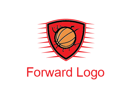 basketball in shield with cracks