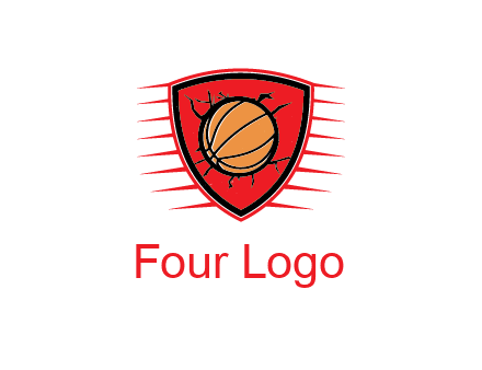 basketball in shield with cracks