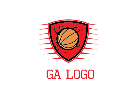 basketball in shield with cracks