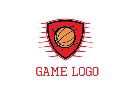 basketball in shield with cracks