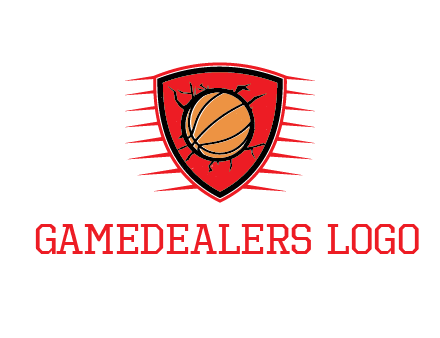 basketball in shield with cracks