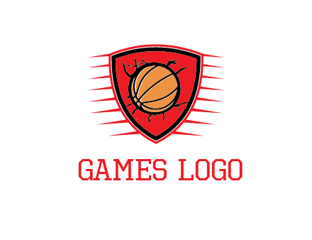 basketball in shield with cracks
