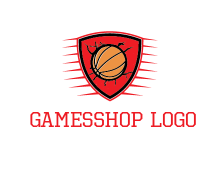 basketball in shield with cracks