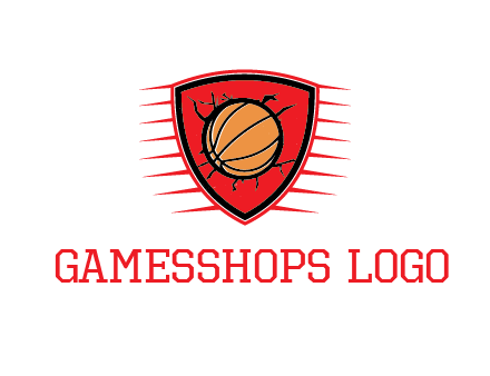 basketball in shield with cracks