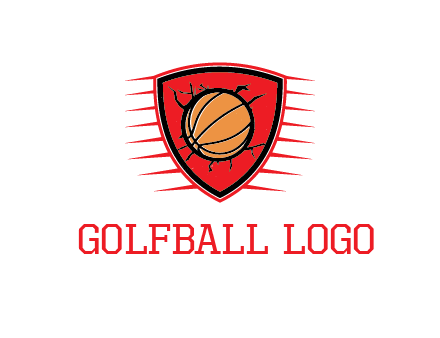 basketball in shield with cracks
