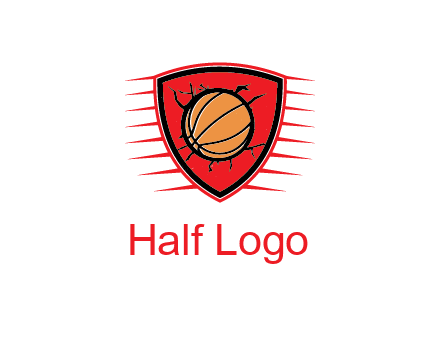 basketball in shield with cracks