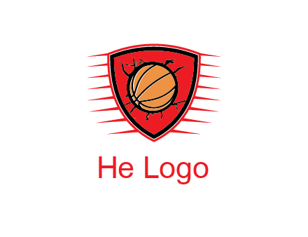 basketball in shield with cracks
