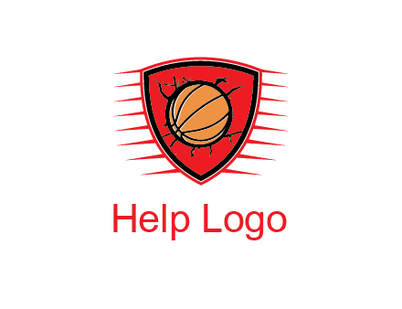 basketball in shield with cracks