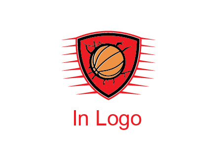 basketball in shield with cracks