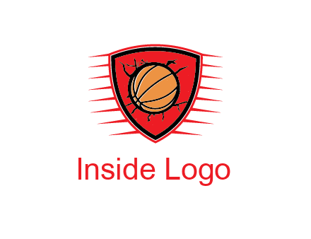 basketball in shield with cracks