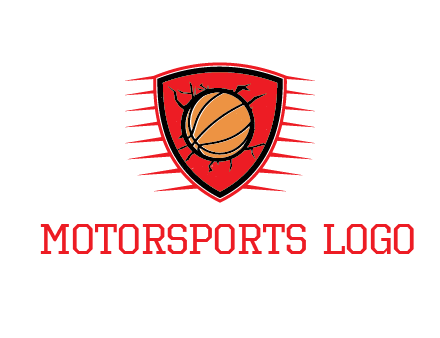 basketball in shield with cracks