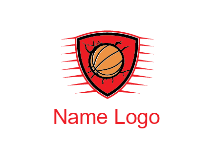 basketball in shield with cracks