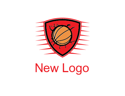 basketball in shield with cracks