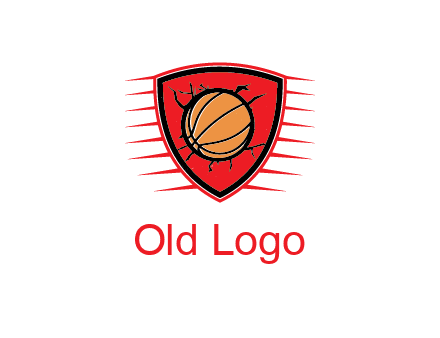 basketball in shield with cracks