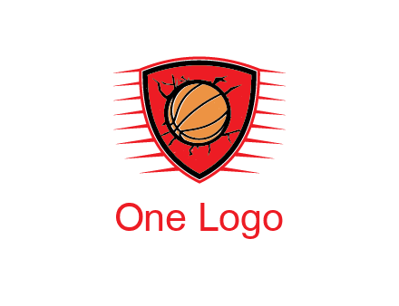 basketball in shield with cracks