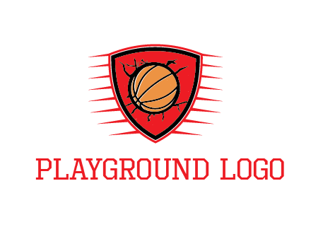 basketball in shield with cracks