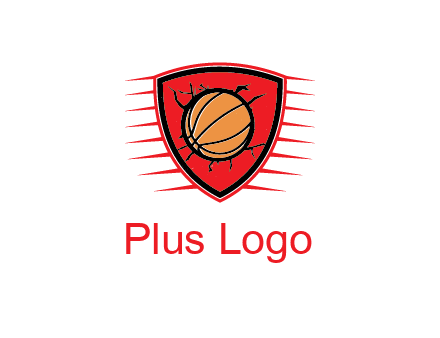 basketball in shield with cracks