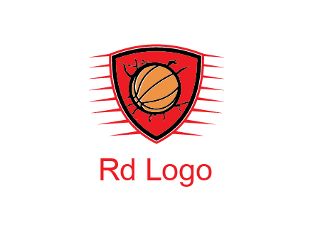 basketball in shield with cracks