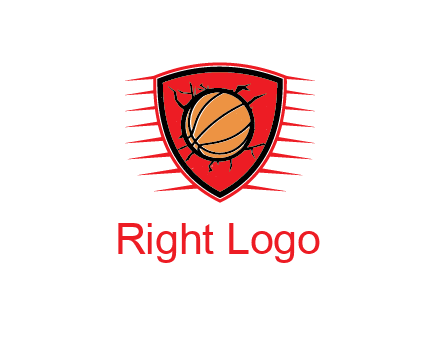 basketball in shield with cracks