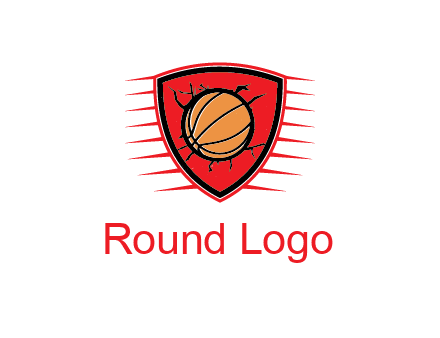 basketball in shield with cracks