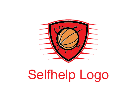 basketball in shield with cracks