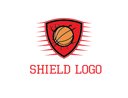 basketball in shield with cracks