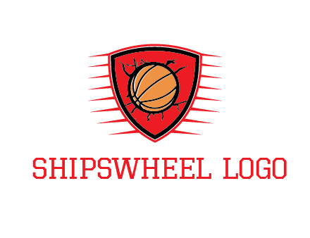 basketball in shield with cracks