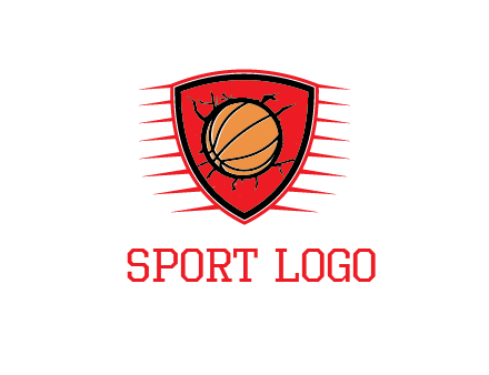 basketball in shield with cracks