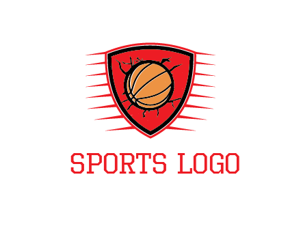 basketball in shield with cracks