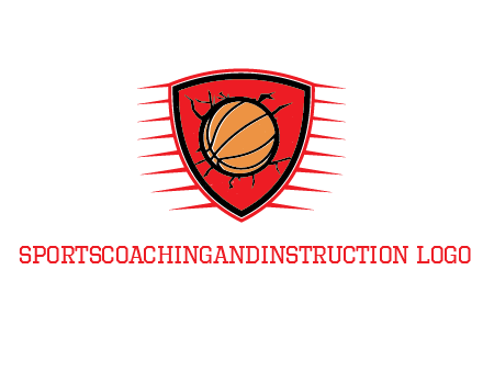 basketball in shield with cracks