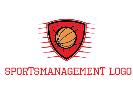 basketball in shield with cracks