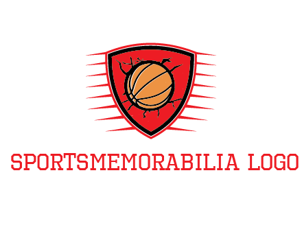 basketball in shield with cracks