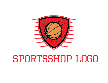 basketball in shield with cracks