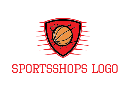 basketball in shield with cracks
