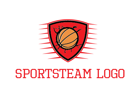 basketball in shield with cracks