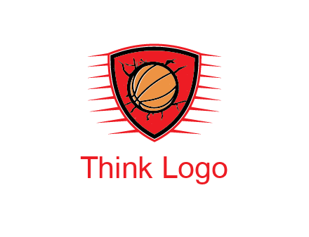 basketball in shield with cracks