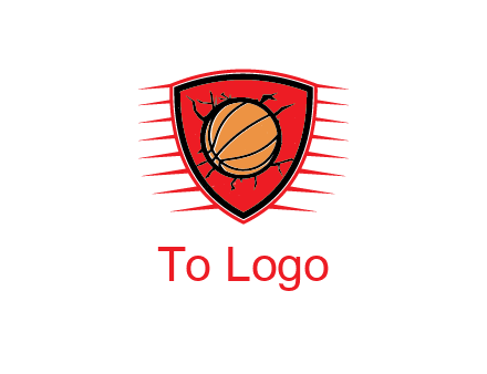 basketball in shield with cracks