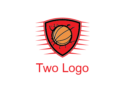 basketball in shield with cracks