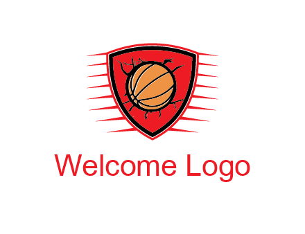 basketball in shield with cracks