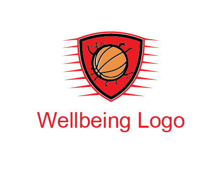 basketball in shield with cracks