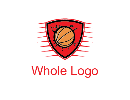 basketball in shield with cracks