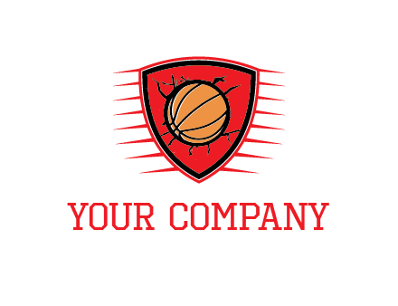 basketball in shield with cracks